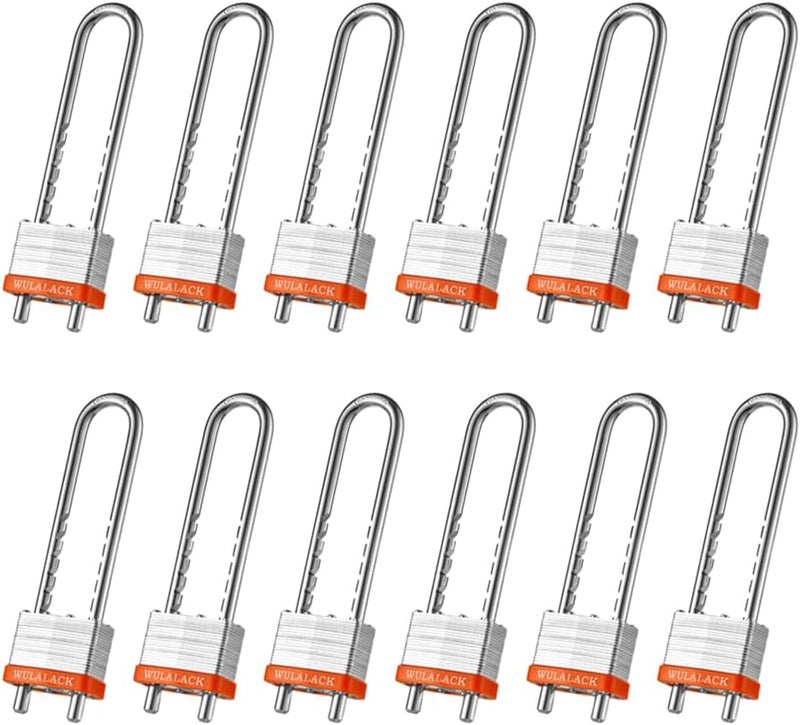 WULALACK 2" Long Shackle Cabinet Lock，12 Pack Laminated Padlocks with Extra Long Extended Adjustable Shackle - Image 1